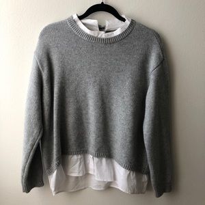 GREY SWEATER WITH WHITE SHIRT TRIMMINGS